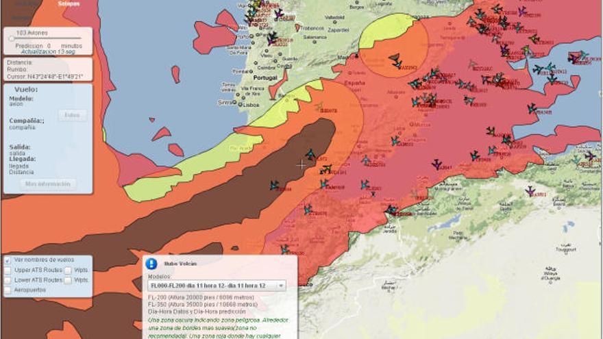 Previsión del desplazamiento de la nube.