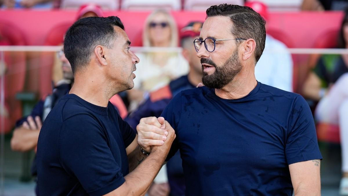 Saludo entre Míchel y Bordalás