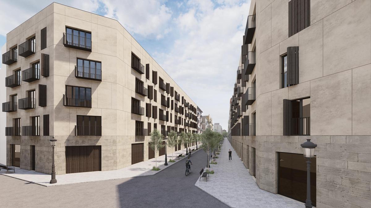 Recreación de la apertura de la calle Túria con los dos nuevos edificios de Aedas.