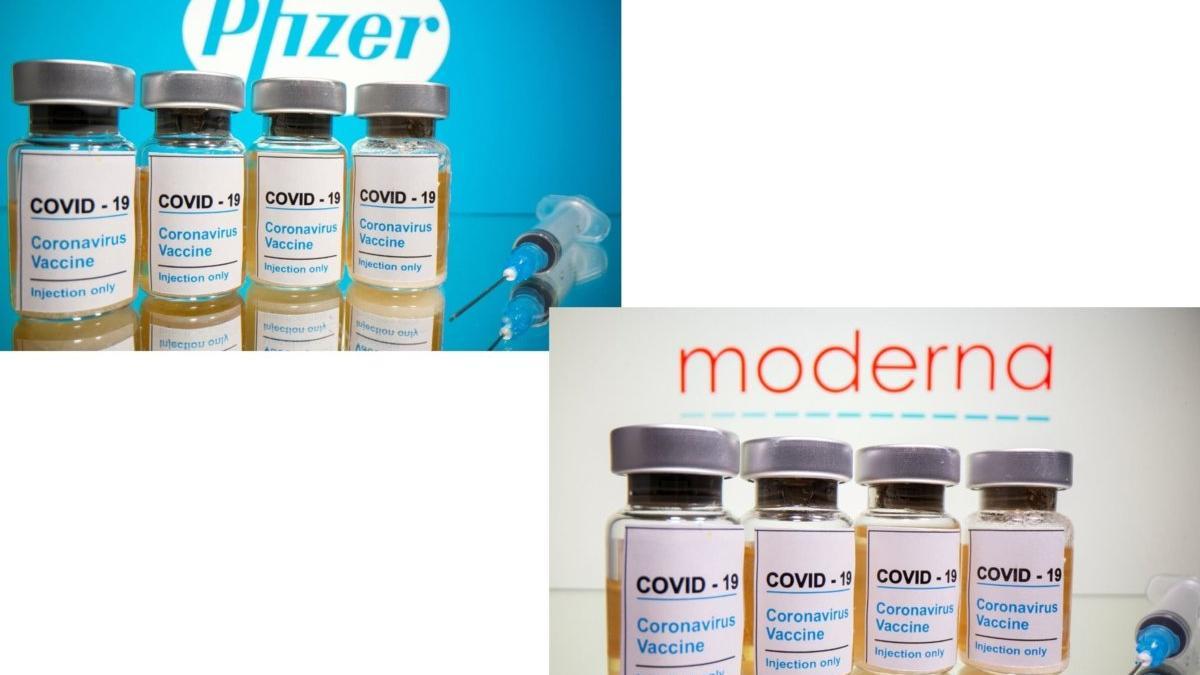 Viales de la vacunas vacunas de Pfizer y Moderna