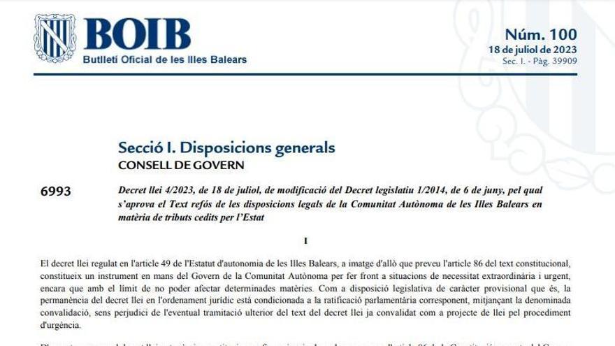 Lee aquí el decreto del Govern que elimina el Impuesto de Sucesiones en Baleares