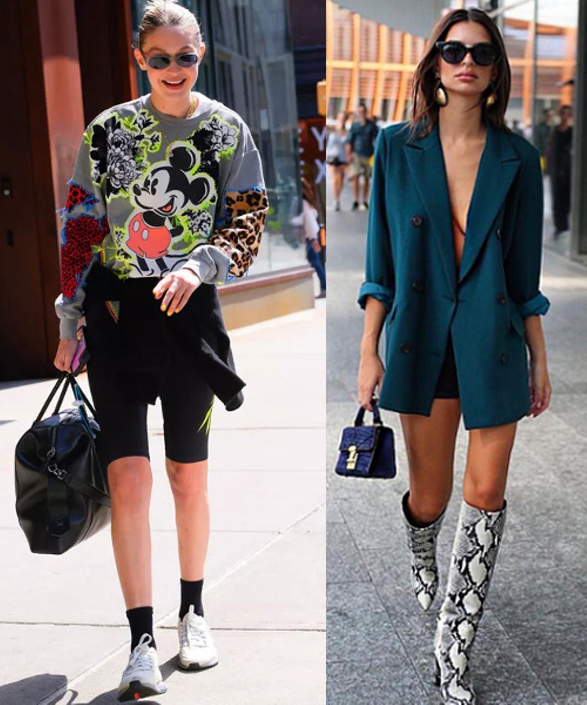 Las modelos Gigi Hadid y Emily Ratajkowski, fans de la estética ciclista en sus 'looks' de calle.