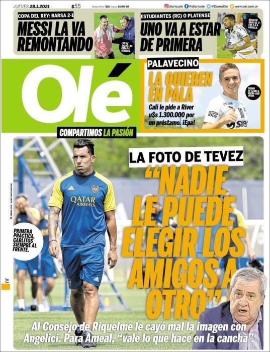 Portada OLÉ jueves 28 enero 2021