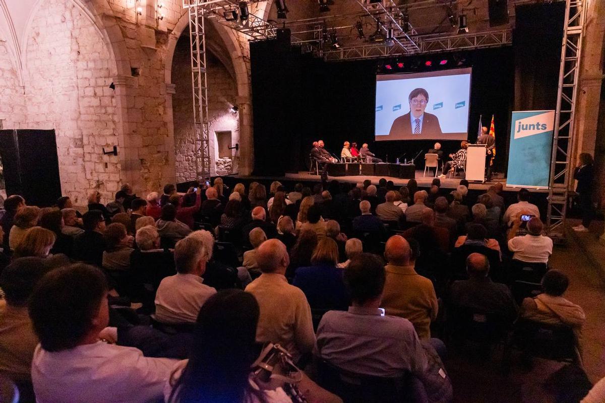 El president de Junts, Carles Puigdemont, durante su intervención grabada