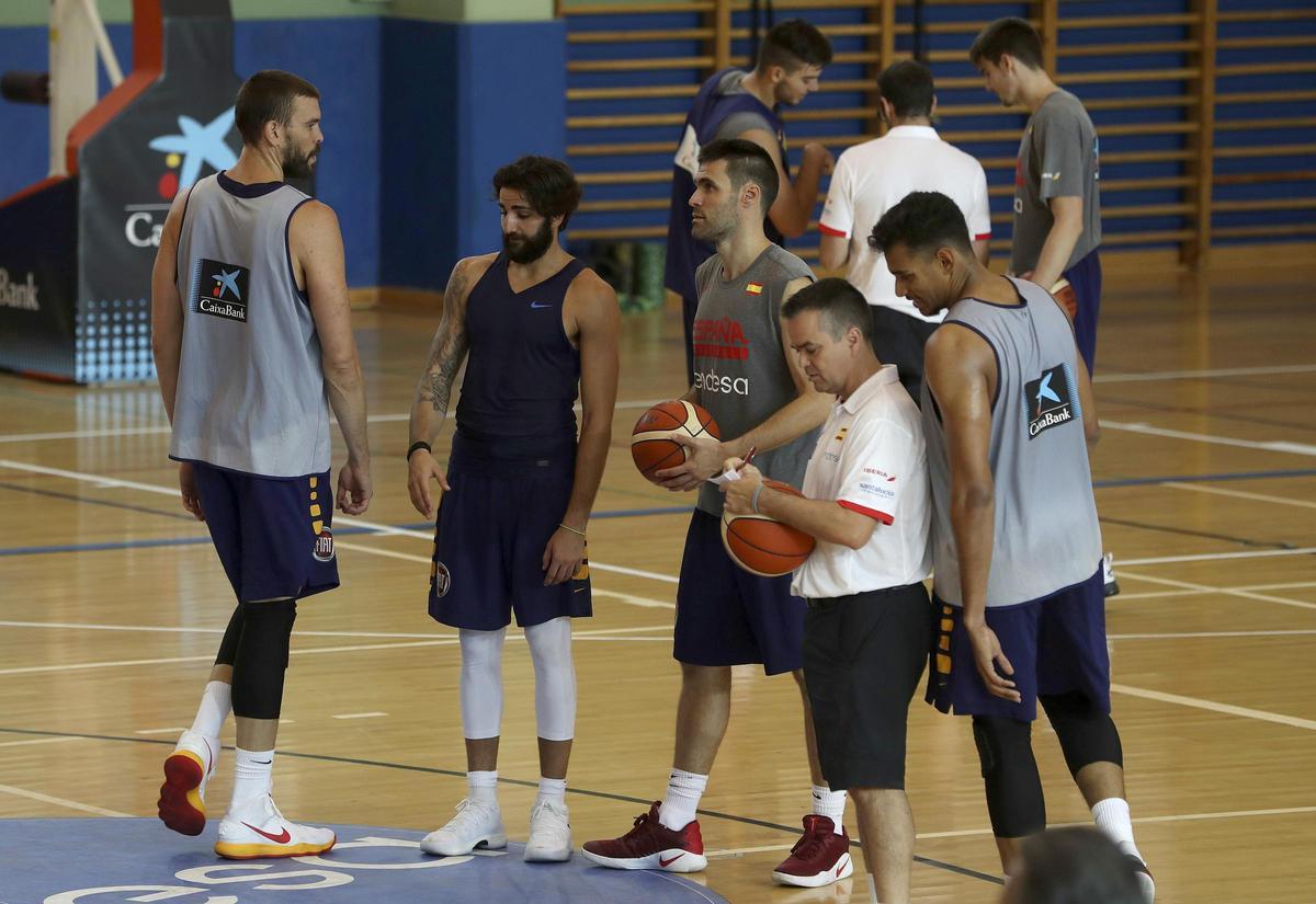 Sebas Saiz, en un entrenamiento con la selección española