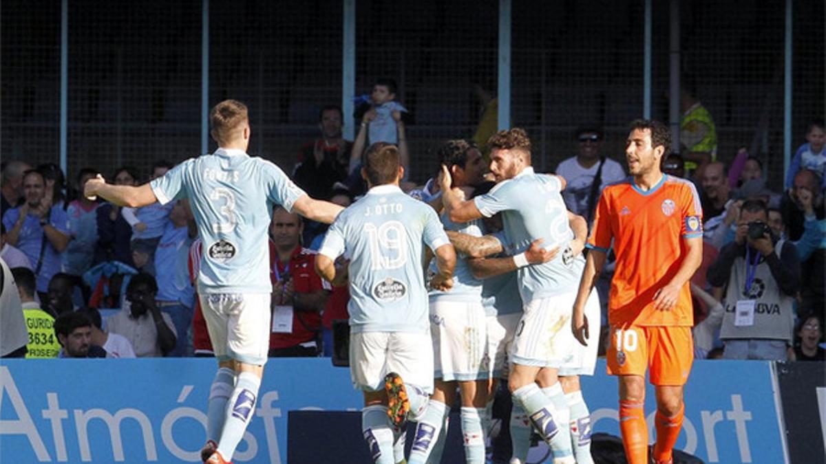 El Celta de Vigo durante el partido de Liga ante el Valencia