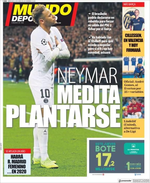 Portada MUNDO DEPORTIVO miércoles 26 junio 2019