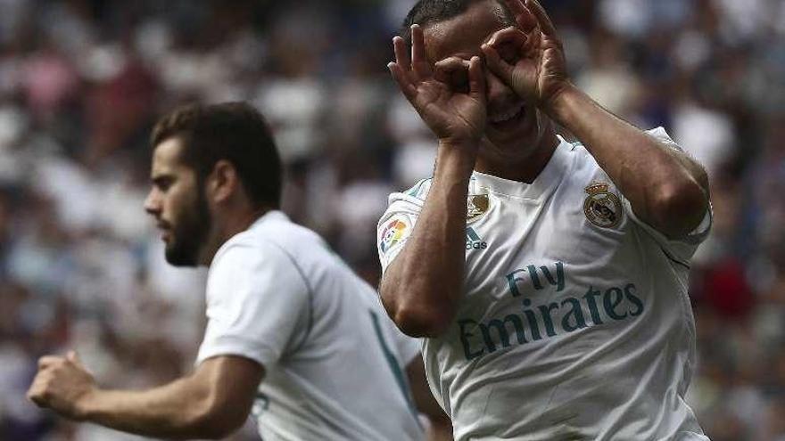 El jugador coruñés Lucas Vázquez celebra su gol ante el Levante.