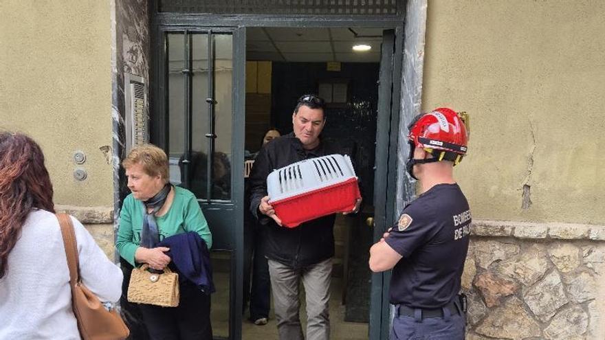 Derrumbe en un edificio de Foners: Vecinos desalojados de 16 viviendas recogen a sus mascotas y sus pertenencias