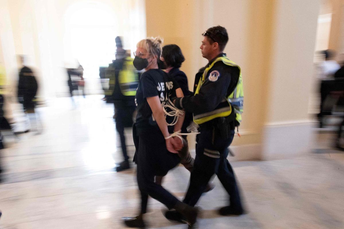 Manifestantes detenidos en el Capitolio mientras protestaban contra la operación militar israelí en Gaza