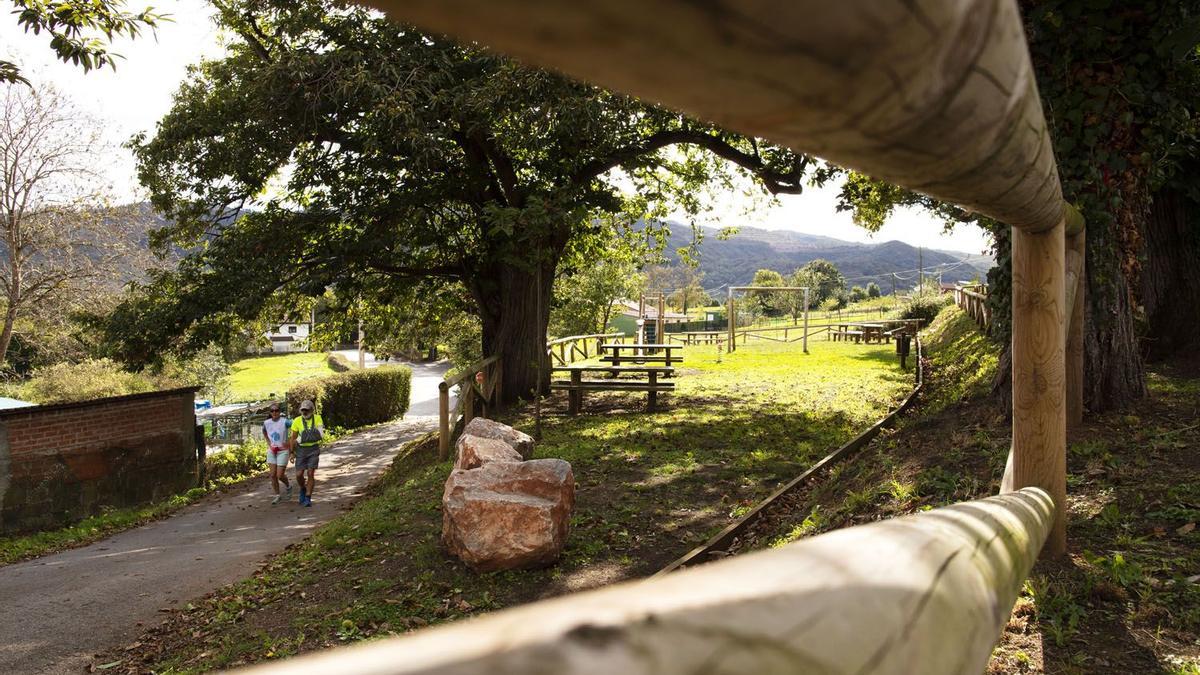 Senda peatonal de Posada a Lugo de Llanera, casi a la altura de La Morgal.