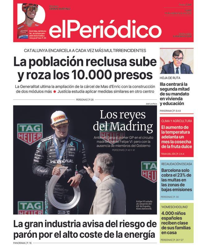 La portada de EL PERIÓDICO del 14 de septiembre de 2026