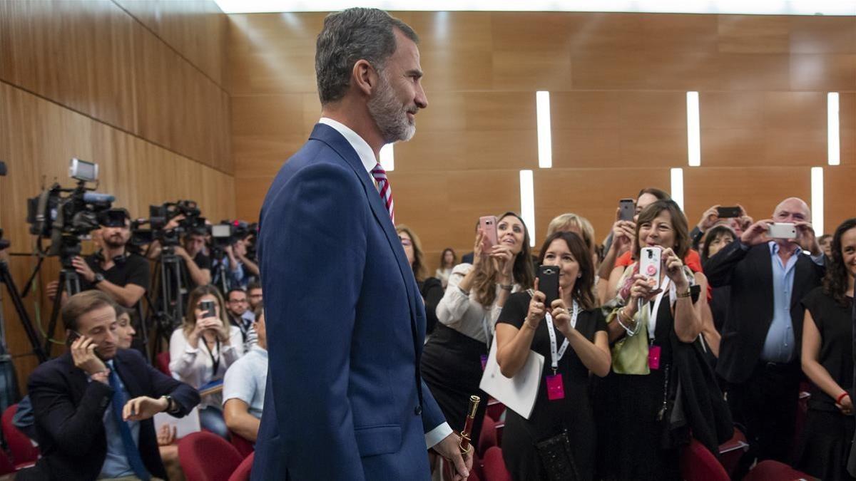 El rey Felipe VI, en la apertura del curso universitario en el Paraninfo de la Universitat Politècnica de València.