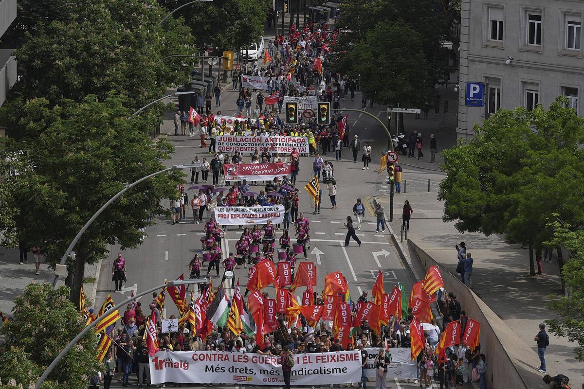 Les imatges de la manifestació de l'1 de maig a Girona