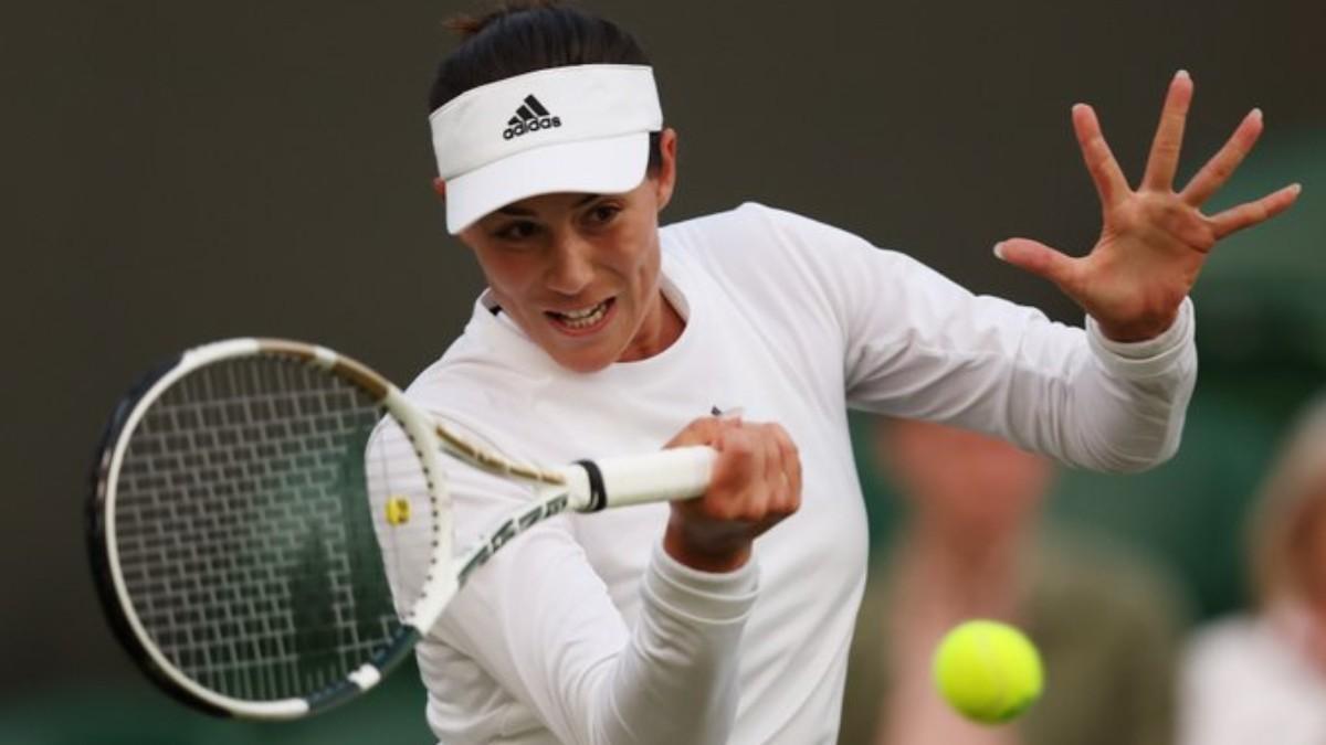 Garbiñe Muguruza durante su partido en Wimblendon 2022