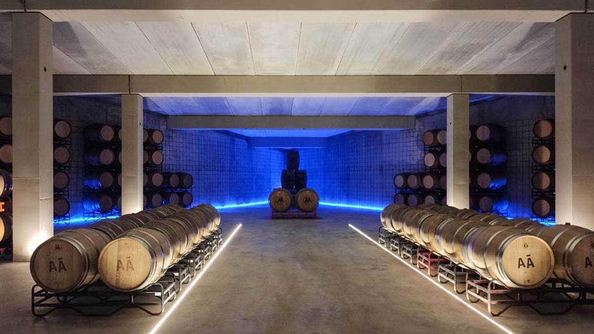 La sala de barricas en las instalaciones de Bodegas Arráez.