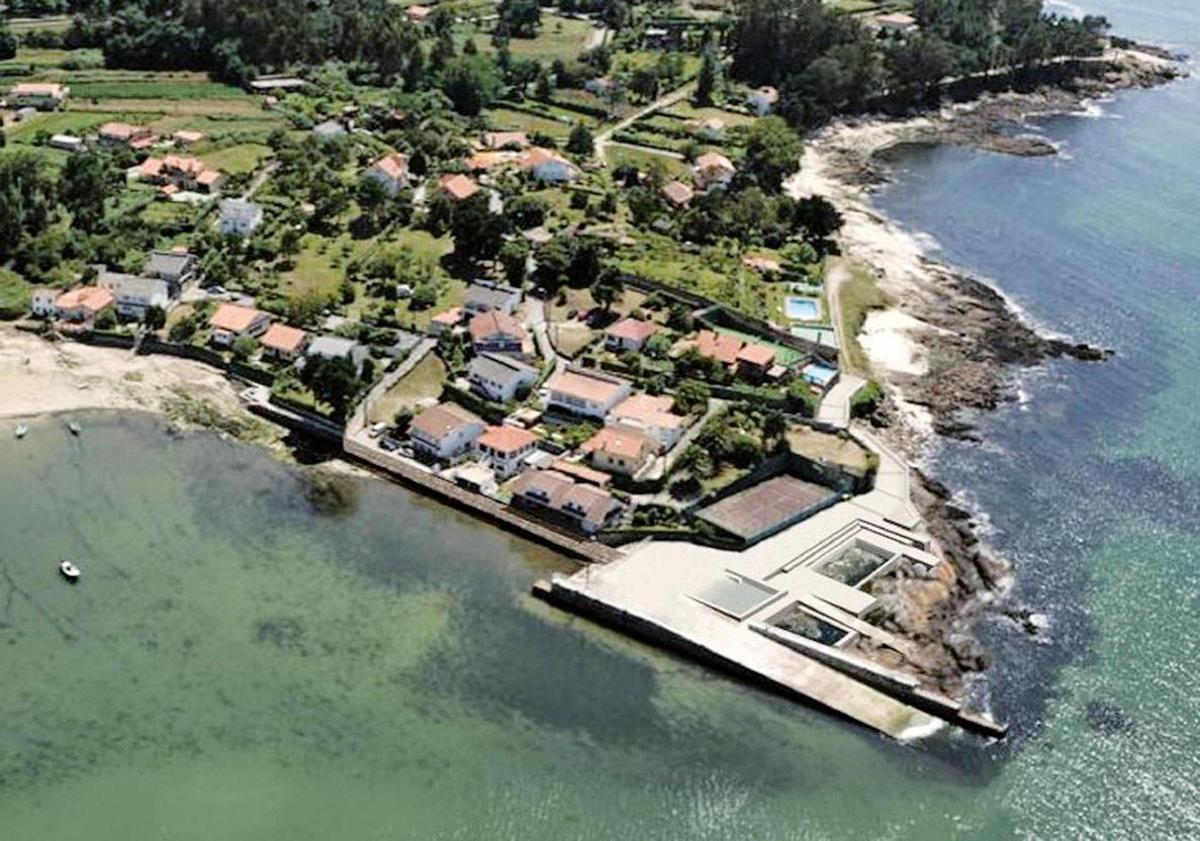 BOCETO. Fotomontaje del complejo de piscinas que el Concello quiere hacer en Punta Cabalo. Foto: C. O Son