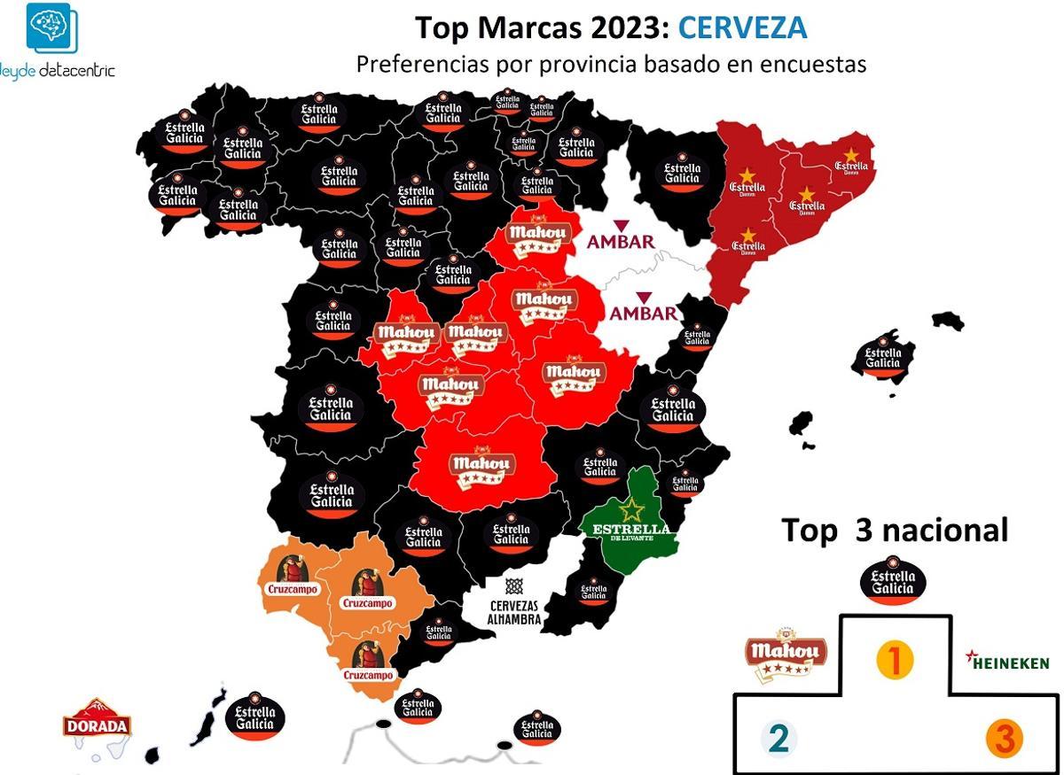 Las cervezas preferidas por los españoles en cada provincia. 