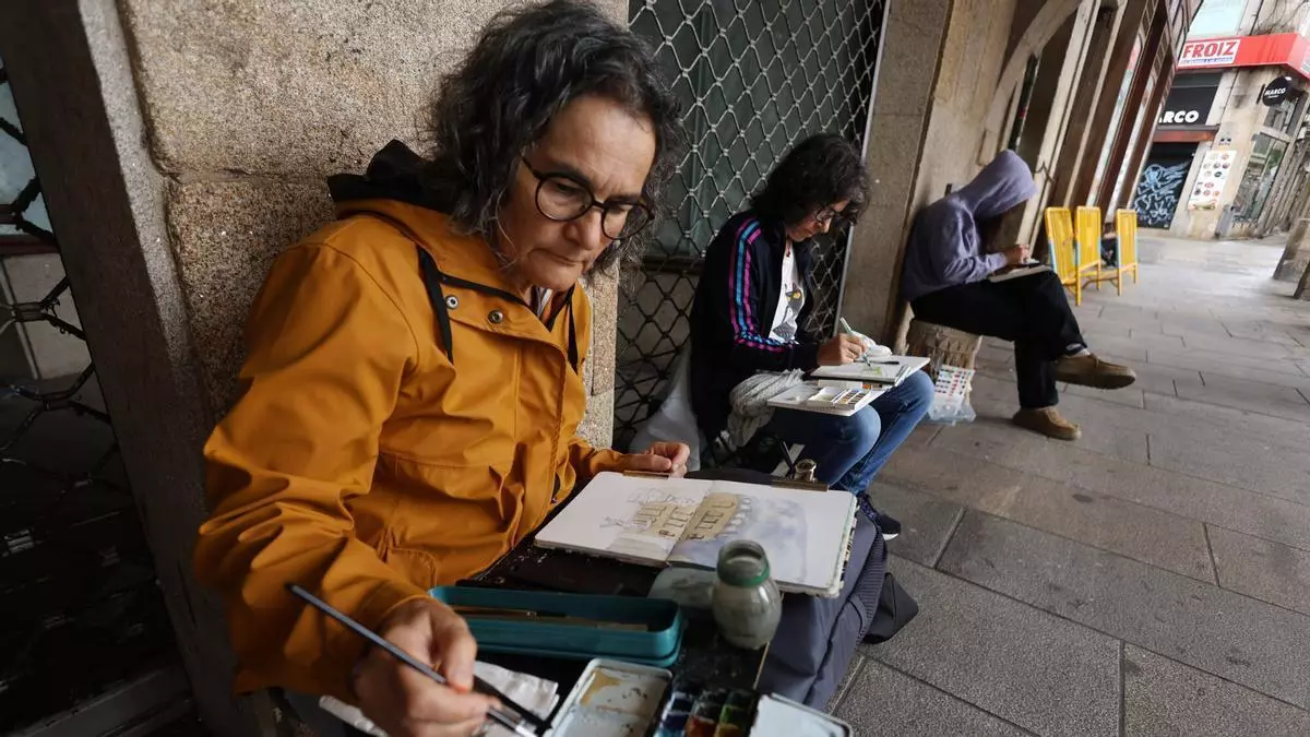 Urban Sketchers, el grupo que desafía a la lluvia para dibujar en la calle