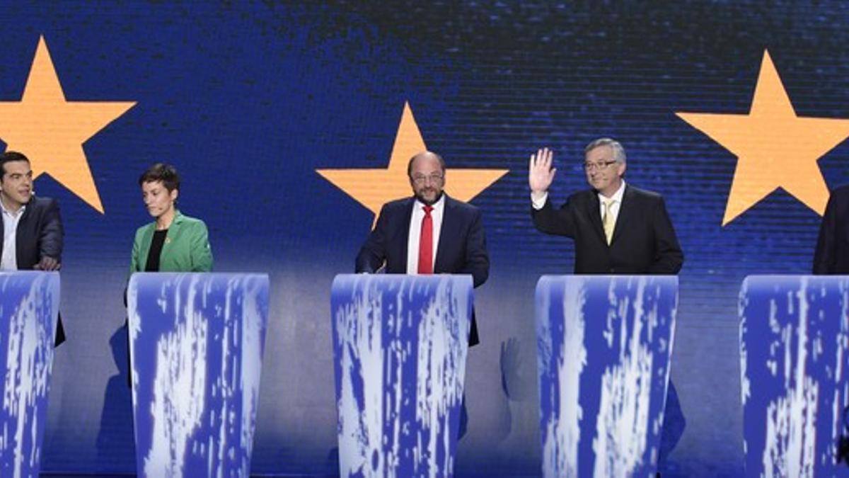 Los cinco candidatos a presidir la Comisión Europea en el debate televisado desde Bruselas.