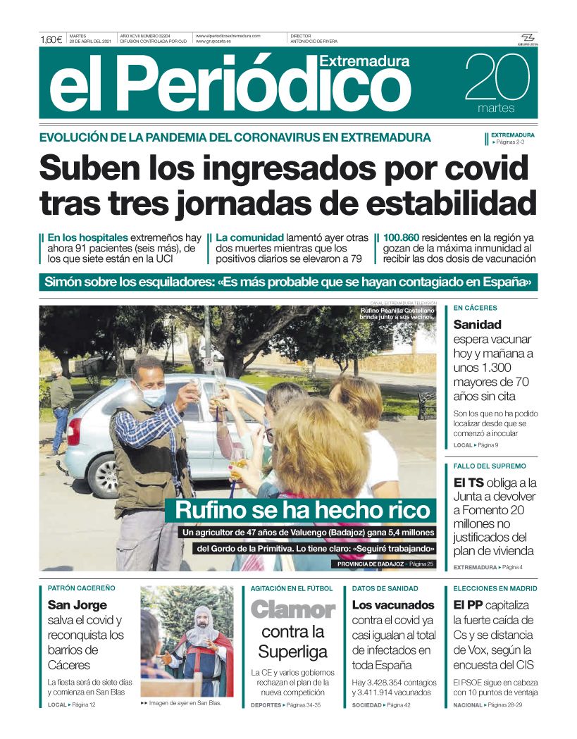 Consulta la portada correspondiente al día 20 de abril del 2021