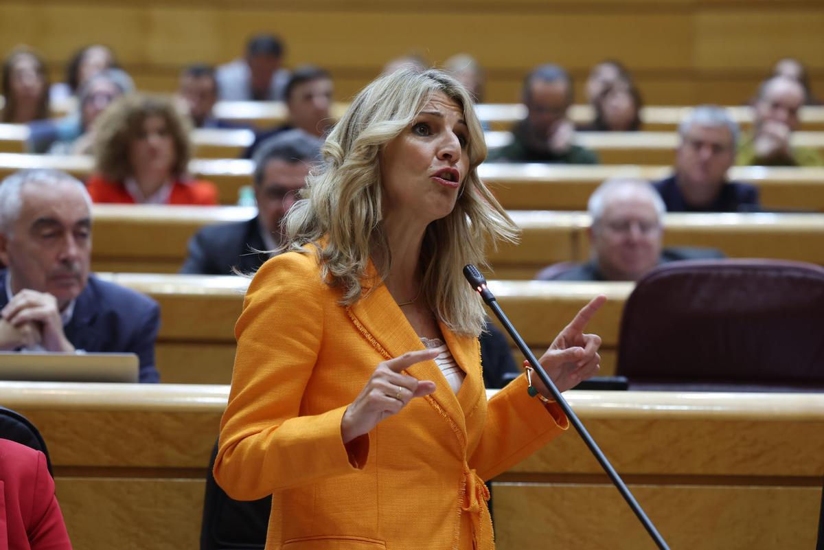 La vicepresidenta segunda y líder de Sumar, Yolanda Díaz, en la sesión de control al Gobierno.
