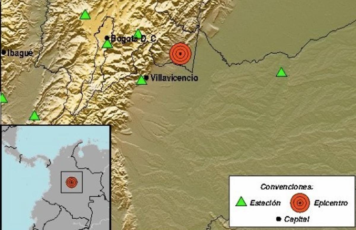 Epicentro del terremoto que ha sacudido Colombia.