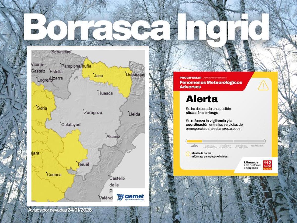 Información sobre la borrasca Ingrid en Aragón.