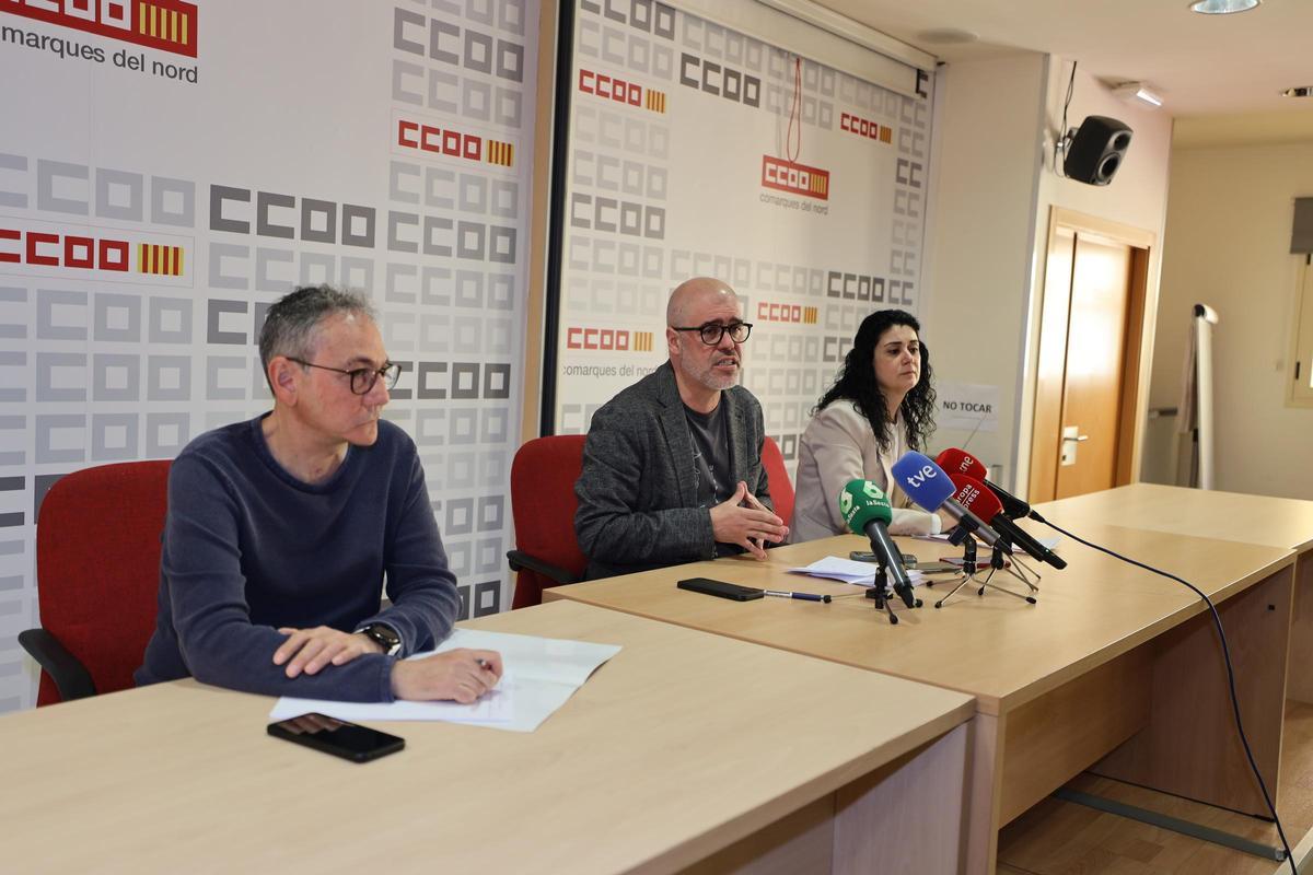 Albert Fernàndez, Unai Sordo y Ana García, en la sede de CCOO en Castellón.
