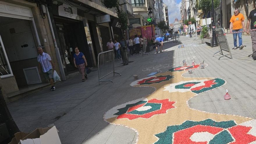 Los alfombristas de Cunchas e Flores, de Bueu, el Corpus San Paio 2026 en A Estrada