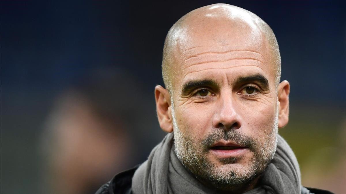 Pep Guardiola, en el partido qje el Manchester City disputó frente al Atalanta en la Champions League.