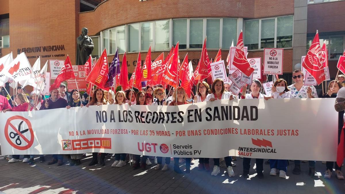 Imagen de la protesta de hoy, en València