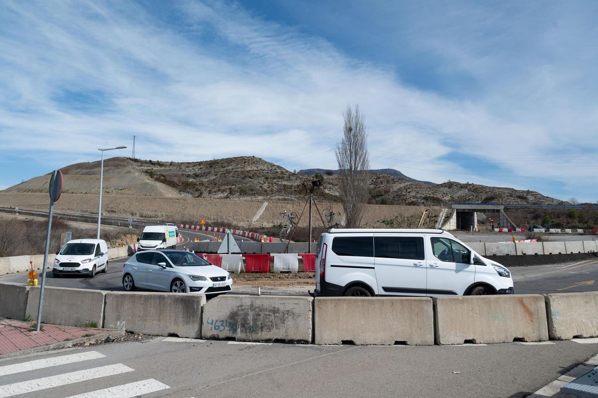 Zona de obras en Sabiñánigo con motivo de la construcción de la variante.