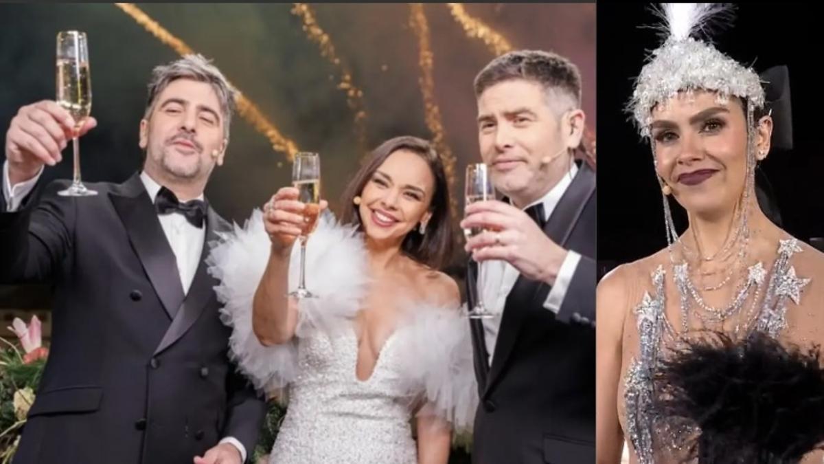 Estopa y Chenoa, junto a Cristina Pedroche, durante la retransmisión de sus respectivas Campanadas.