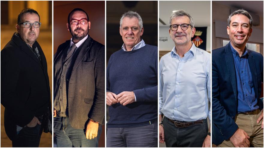 Els alcaldes Albert Castells (Vic), David Bote (Mataró), Adam Tomàs (Amposta), Josep Maria Vallès (Sant Cugat) i Kenneth Martínez (el Vendrell)