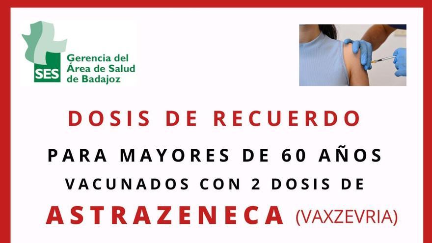 Vacunación sin cita el día 23 en Badajoz para la dosis de recuerdo a mayores de 60 años