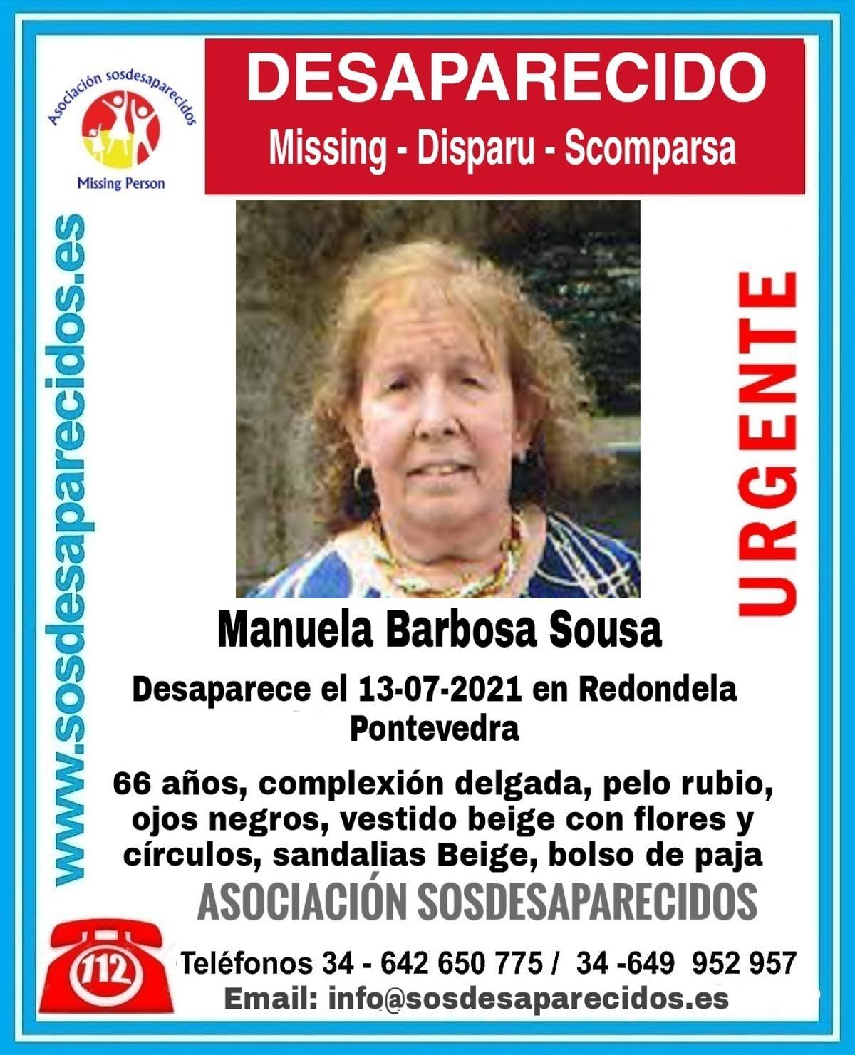 El cartel que se difundió tras la desaparición de la vecina de Redondela en 2021.