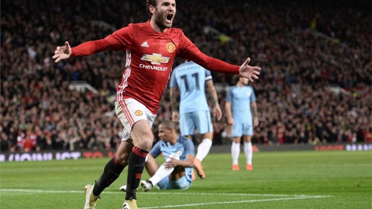 Mata, celebrando su gol al Manchester City