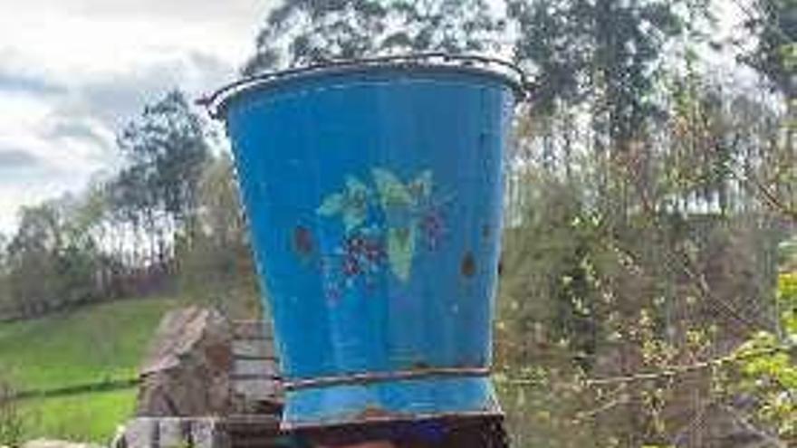 Argentina Pérez, con un cubo de agua en la cabeza.