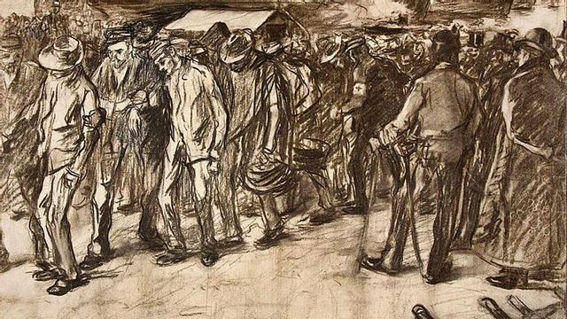 Pintura de Lluís Graner. Desembarco de repatriados de Cuba.