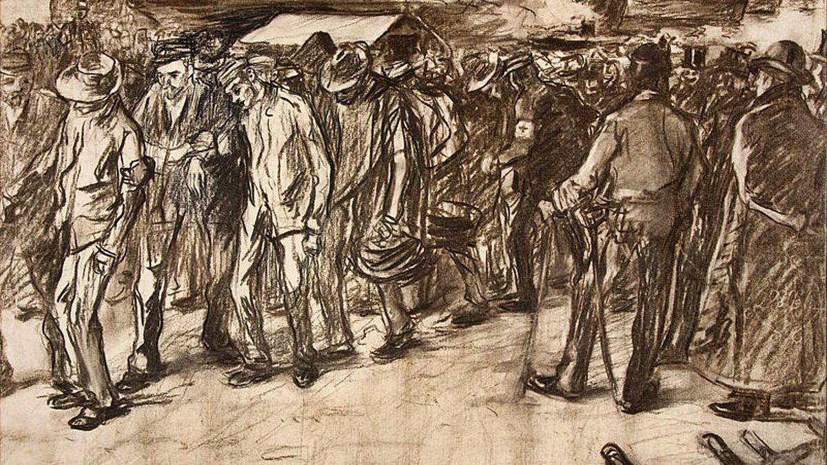 Pintura de Lluís Graner. Desembarco de repatriados de Cuba.