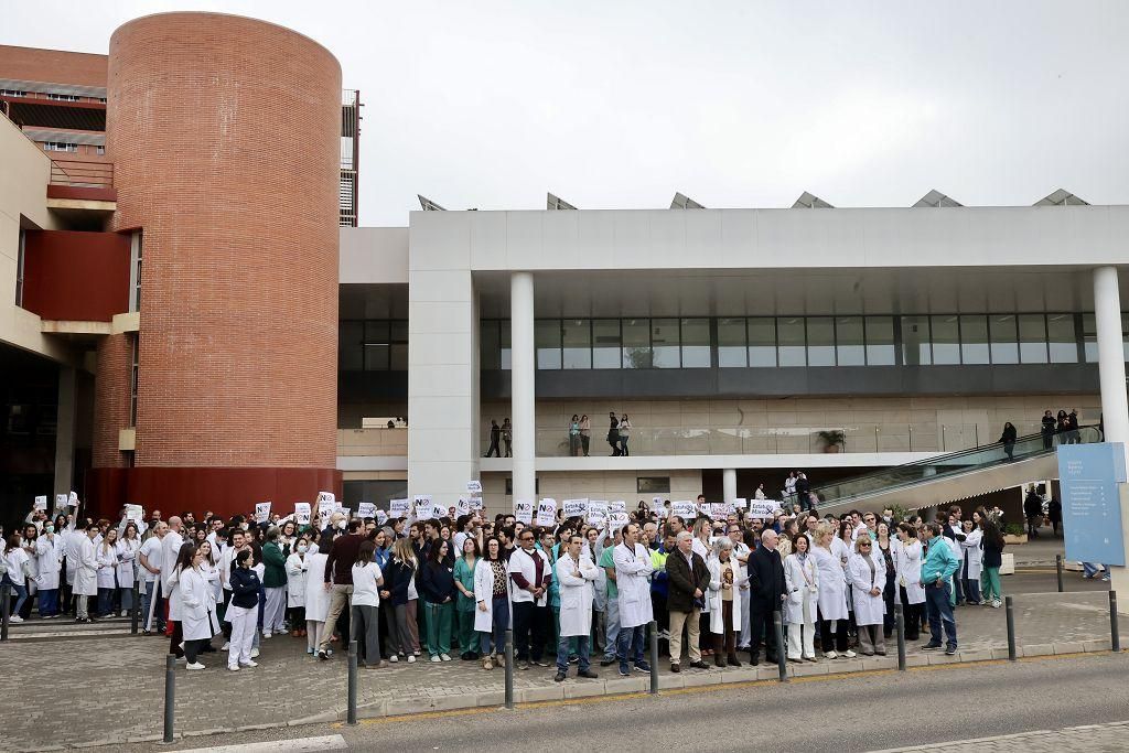 La protesta de los médicos contra el Estatuto Marco de Sanidad a las puertas de la Arrixaca, en imágenes