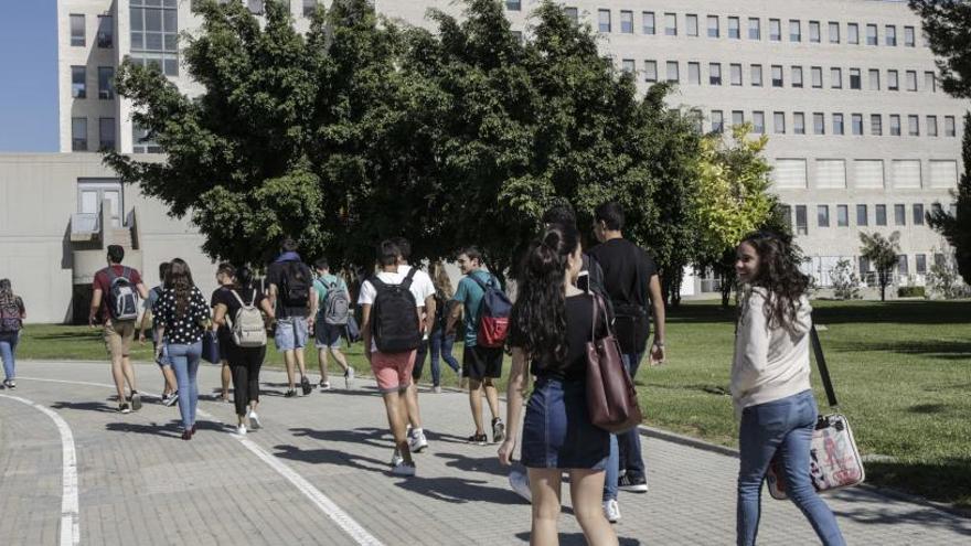 Un grupo de estudiantes pasea por el recinto del Hospital de Sant Joan