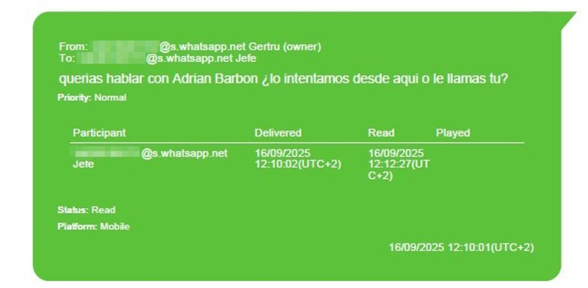 Mensaje del volcado de los mensajes entre Gertrudis Alcaraz y Zapatero.