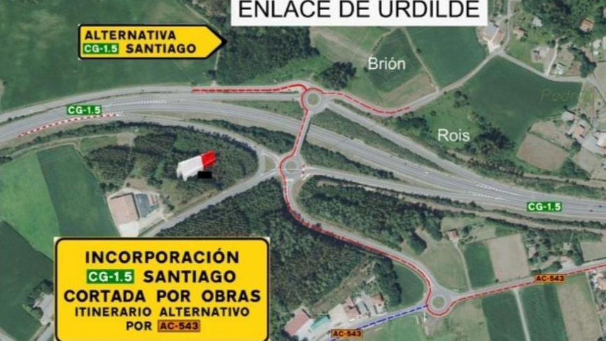 Para o ramal de saída do enlace de Urdilde cara á CG-1.5 o tráfico deberá continuar pola AC-543 ata a saída da avenida dos Ánxeles.