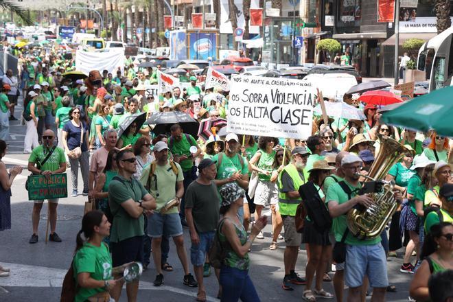 Profesores inundan las calles de Alicante: manifestación de la marea verde este martes