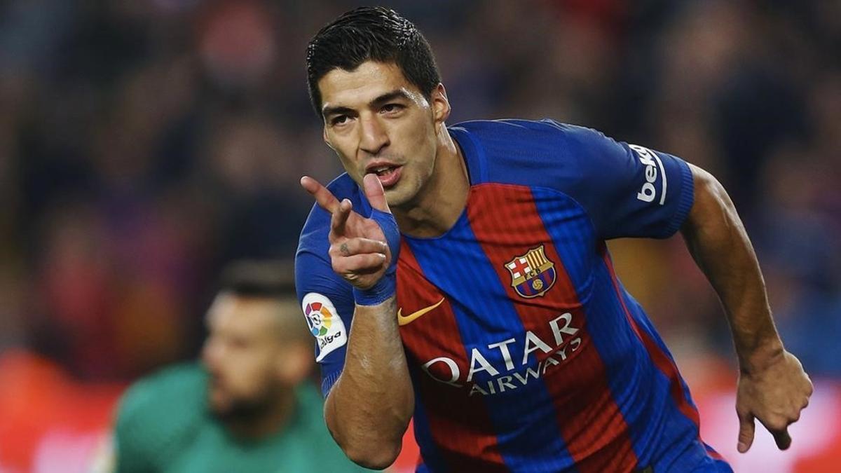 Luis Suárez celebra el gol al Atlético en la semifinal de Copa.