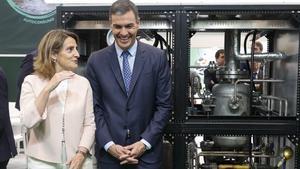 La vicepresidenta tercera, Teresa Ribera, y el presidente Pedro Sánchez, en una imagen de archivo.