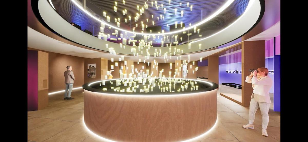 La zona central del edificio contará con un conjunto de luminarias supendidas del techo, con la idea de que haya un punto de luz por cada víctima del terrorismo.