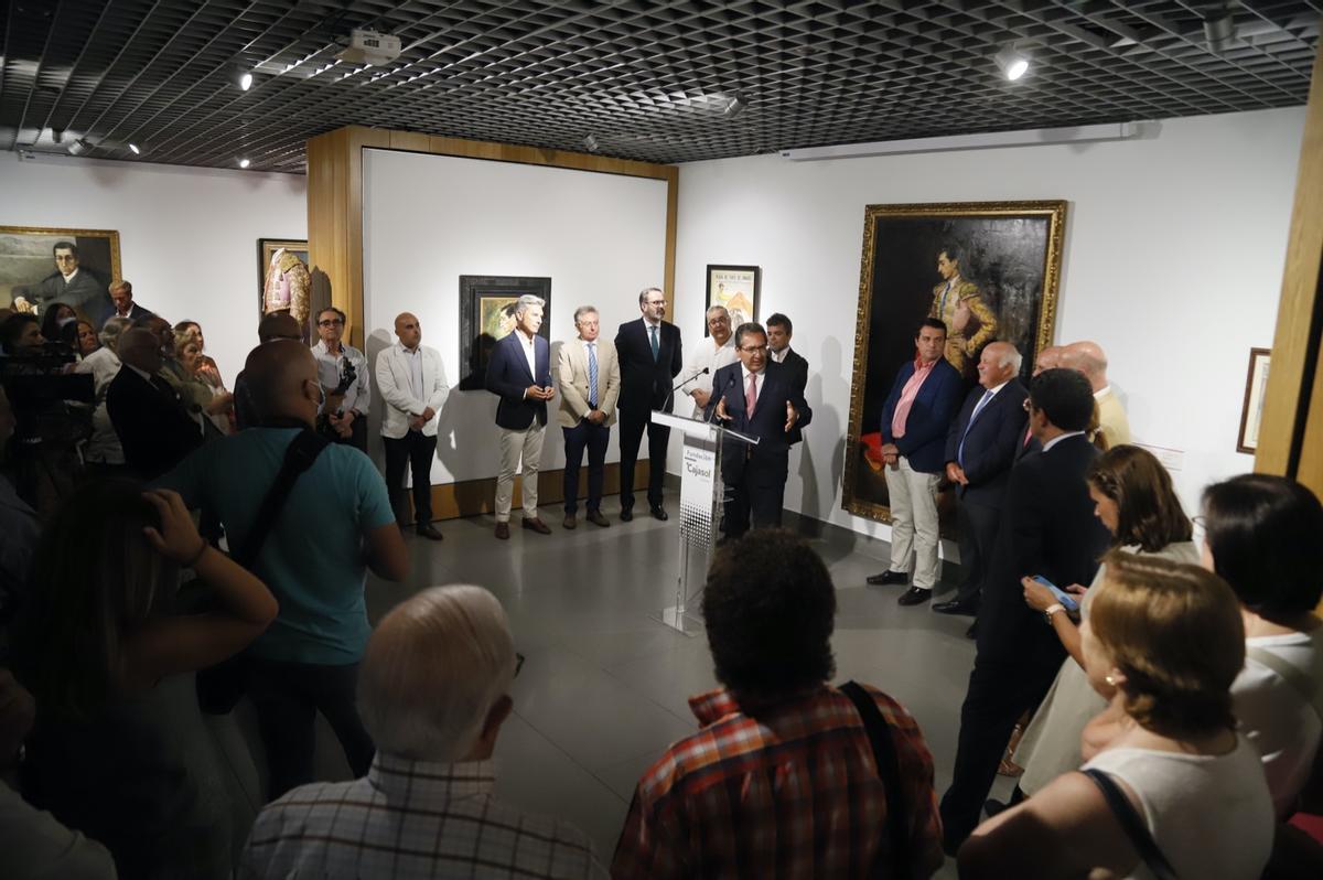 El presidente de la Fundación Cajasol, Antonio Pulido, interviene en la inauguración de la muestra.